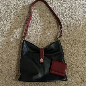 i Santi Turnlock Black Leather Shoulder Bag Purse-GORGEOUS & a Leather Wallet